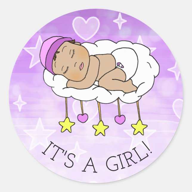 Sticker Rond C'est une fille, Baby Shower ou Naissance Annonce (Devant)