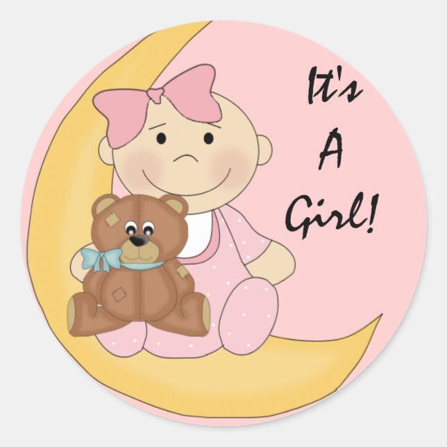 Sticker Rond C'est une fille - Bébé mignon dessin animé (Devant)