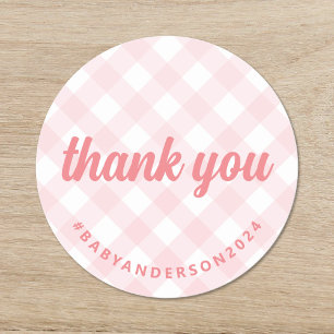 Sticker Rond C'est une fille Merci En vichy Baby shower