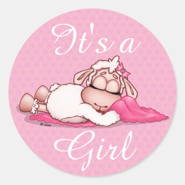Sticker Rond C'est une fille Personnaliser Baby shower Pink aut (Devant)