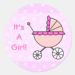 Sticker Rond C'est une fille ! Transport de bébé rose