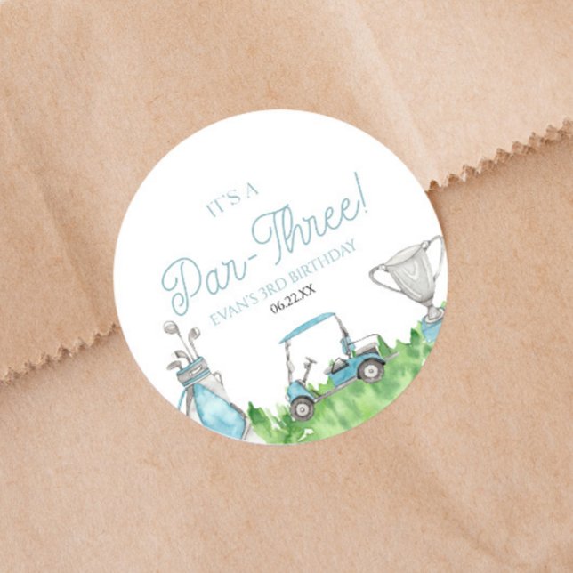 Sticker Rond C'est une partie trois Blue Golf 3ème fête d'anniv (Créateur téléchargé)