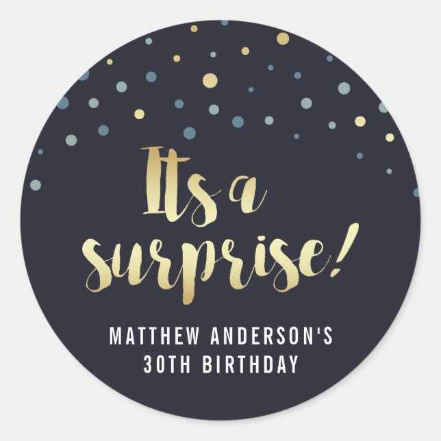 Sticker Rond C'est une surprise ! Gold Foil Confetti (Devant)