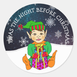 Sticker Rond C'était la nuit avant l'elfe de Noël