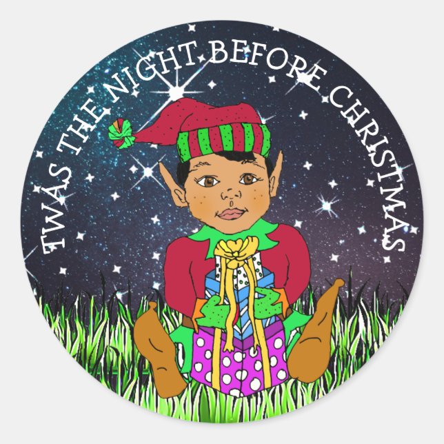Sticker Rond C'était la nuit avant l'elfe de Noël (Devant)