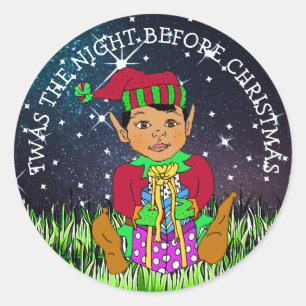 Sticker Rond C'était la nuit avant l'elfe de Noël