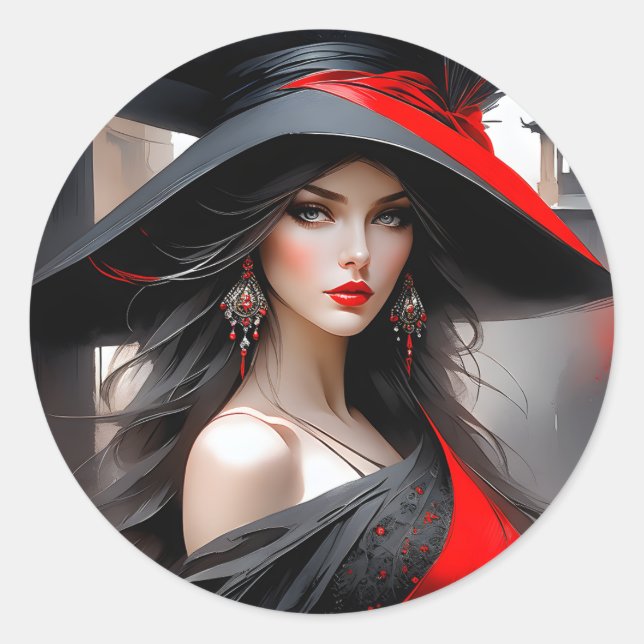 Sticker Rond Cette femme a un visage fantastique. Elle est cauc (Devant)
