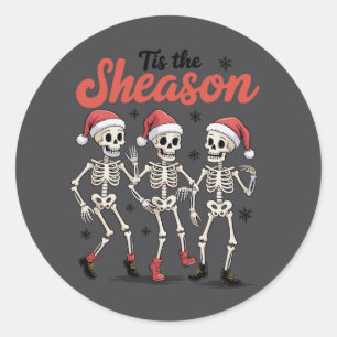 Sticker Rond Cette saison de Noël Danse Squelette Famille