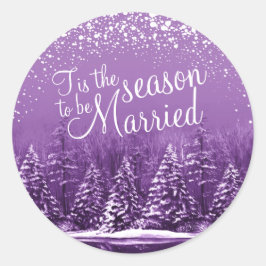 Sticker Rond Cette saison mariage hiver lac de pin violet