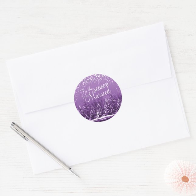 Sticker Rond Cette saison mariage hiver lac de pin violet (Enveloppe)