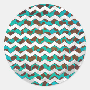 Sticker Rond Cevron Dalmatien Brown et Turquoise