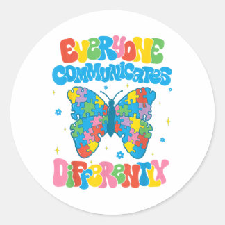 Sticker Rond Chacun communique une Sensibilisation sur l'autism