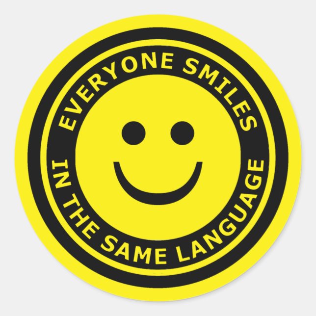 STICKER ROND CHACUN SOURIT DANS LA MÊME LANGUE (Devant)