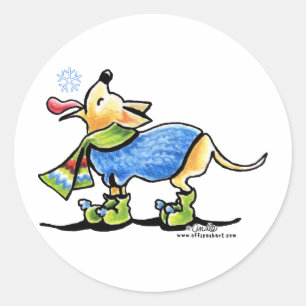 Sticker Rond Chahuahua Hiver Flocon de neige