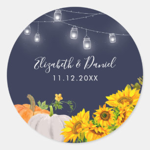 Sticker Rond Chaîne de Citrouille de tournesols Mariage rustiqu