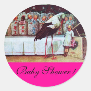 Sticker Rond CHAÎNE DE GARÇON STORK DOUCHE 3 fuchsia rose