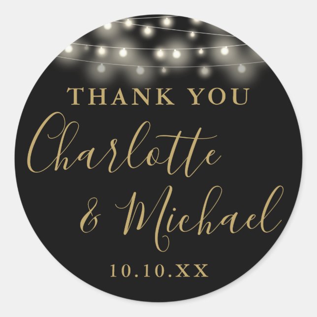 Sticker Rond Chaîne d'or noir illumine mariage Favor Merci (Devant)