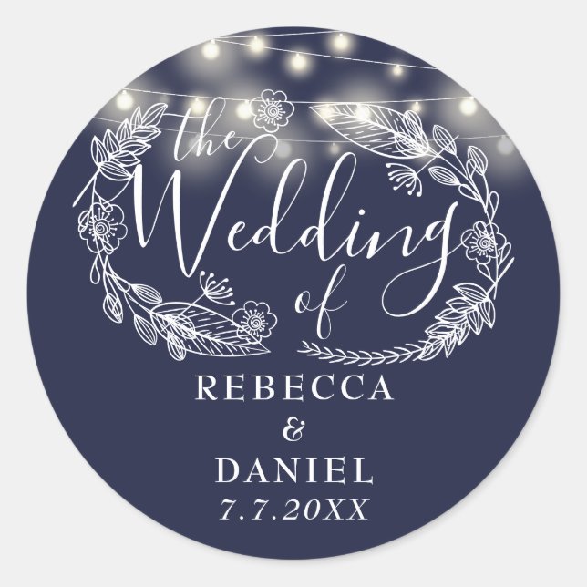 Sticker Rond Chaîne éclaire Floral Marine Mariage bleu (Devant)