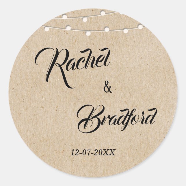 Sticker Rond Chaîne illumine Rustique Mariage Celebration Custo (Devant)