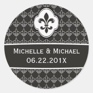 Sticker Rond Chaîne personnalisée Fleur de Lis Blanc Noir