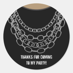 Sticker Rond Chaînes Argentées Danse Hip Hop Noir Anniversaire