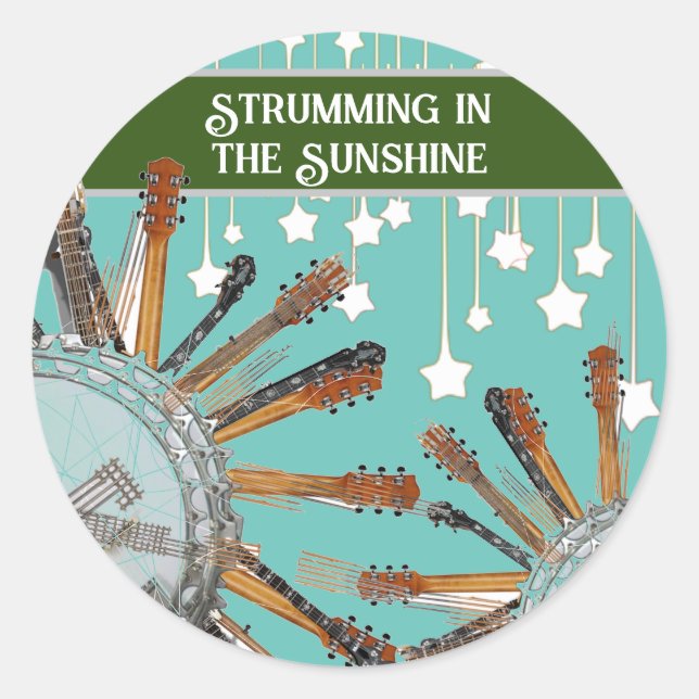 STICKER ROND CHAÎNES DE GUITARE AU SOLEIL (Devant)