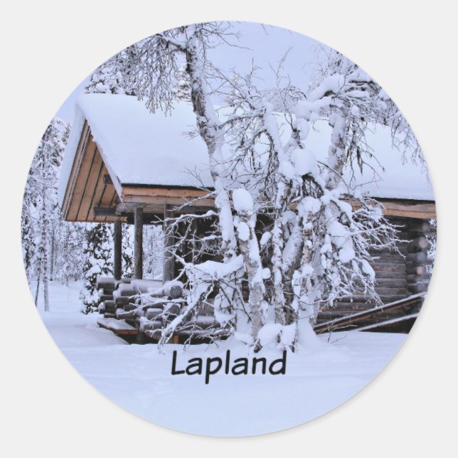 Sticker Rond Chalet en Laponie (Devant)