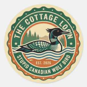 Sticker Rond Chalet Loon Bête Loup Canadien Oiseau