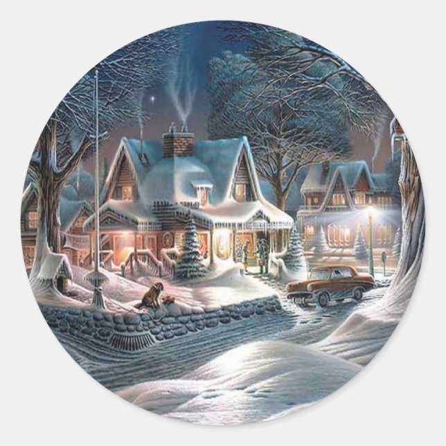 Sticker Rond Chalet Noël hiver (Devant)
