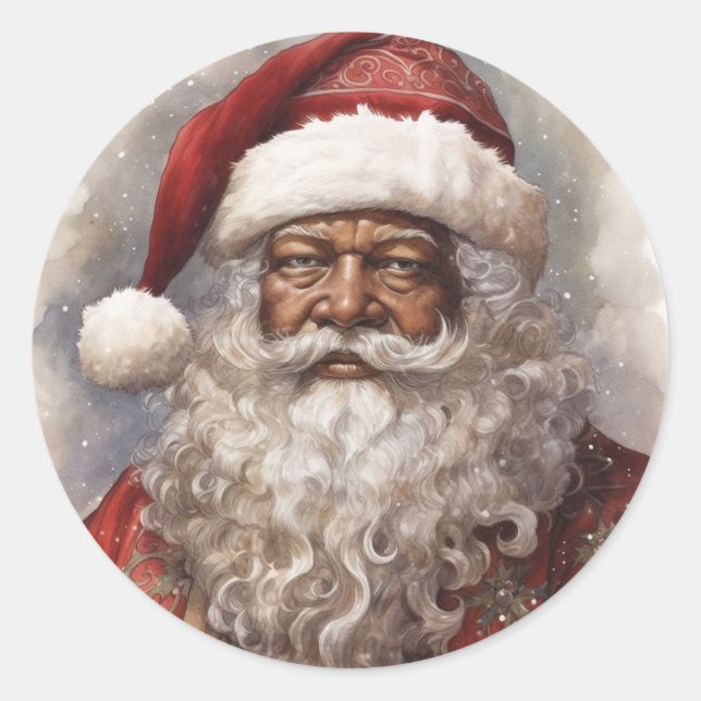 Sticker Rond Chaleur et joie : Black Père Noël Christmas Joy (Devant)