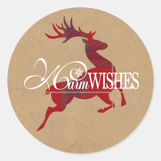 Sticker Rond Chaleureux Rindeer Tartan Rouge/Kraft ID589 (Devant)