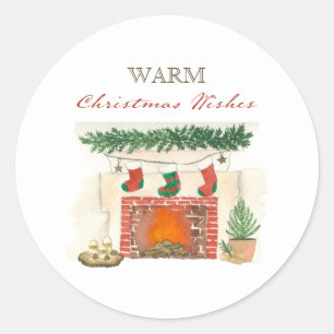 Sticker Rond Chaleureux voeux de Noël Foyer d'hiver