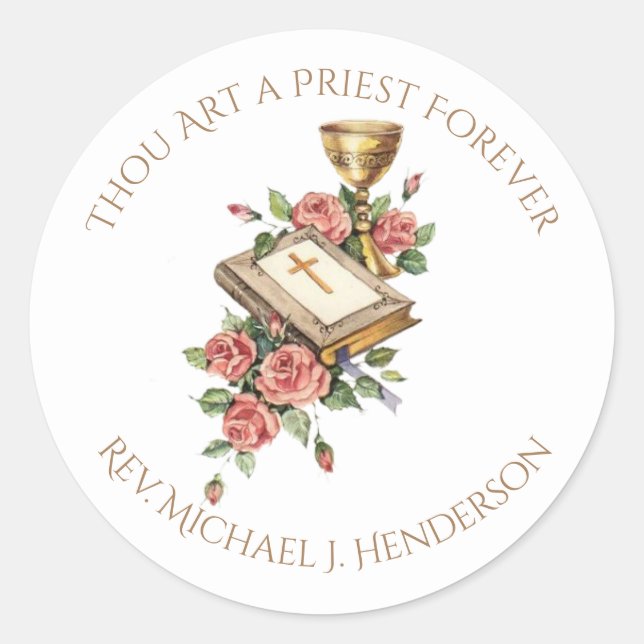 Sticker Rond Chalice d'Ordination du prêtre catholique (Devant)