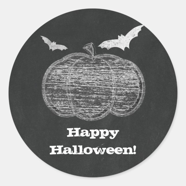 Sticker Rond Chalk Citrouille Chalkboard Halloween Fête Favoris (Devant)