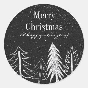 Sticker Rond Chalk moderne Snowy Trees vacances