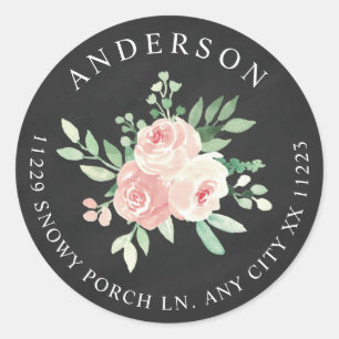 Sticker Rond Chalkboard Blush Pink Floral adresse de retour