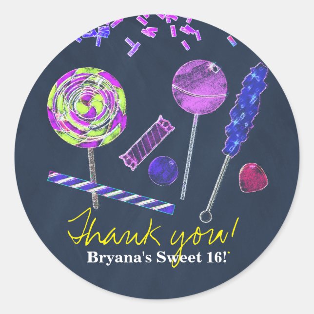 Sticker Rond Chalkboard Candy Land Sweets Chalk Doodles Party (Devant)
