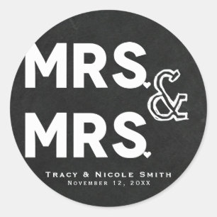Sticker Rond Chalkboard Chalk Mme. & Mme Mariage Fiançailles
