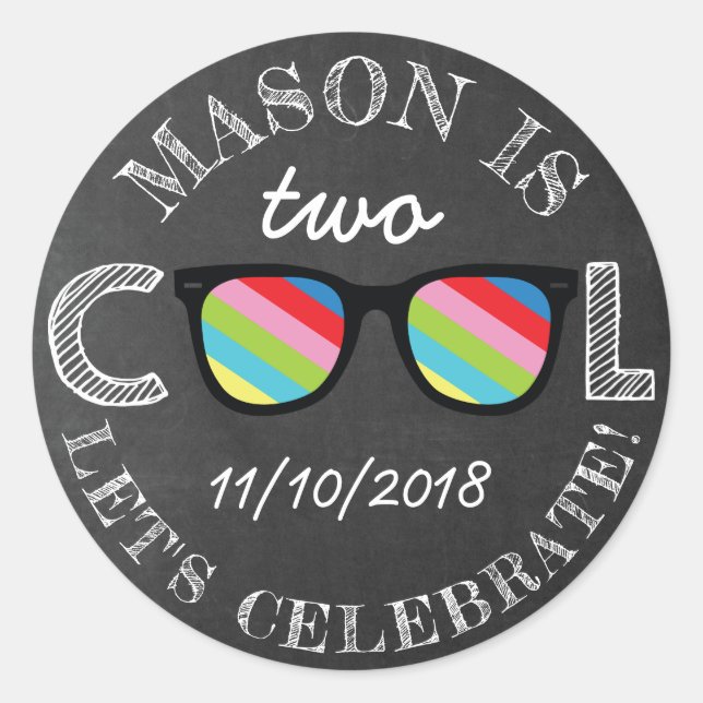 Sticker Rond Chalkboard Deux Cool Deux Ans Anniversaire (Devant)