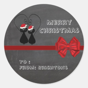 Sticker Rond Chalkboard drôle whimsical Père Noël chat couple c