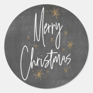 Sticker Rond Chalkboard et Faux Gold Parties scintillant Joyeux