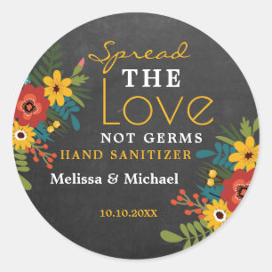 Sticker Rond Chalkboard Étaler Amour Mariage Sanitizer main