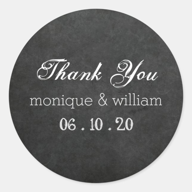 Sticker Rond Chalkboard Flourish Rustic Wedding Merci (Devant)