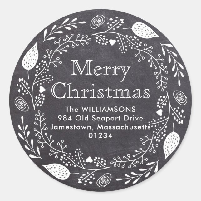 Sticker Rond Chalkboard Joyeux Noël Adresse de retour Label (Devant)