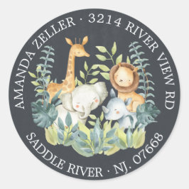 Sticker Rond Chalkboard Jungle Baby shower Adresse de retour