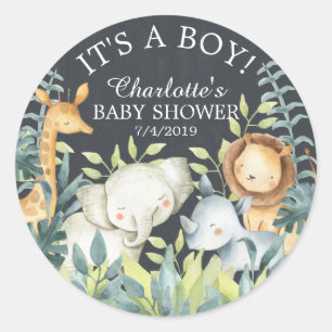 Sticker Rond Chalkboard Jungle Baby shower Merci Favoriser