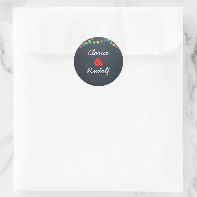 Sticker Rond Chalkboard Lights Holiday Personnalisé (Sac)