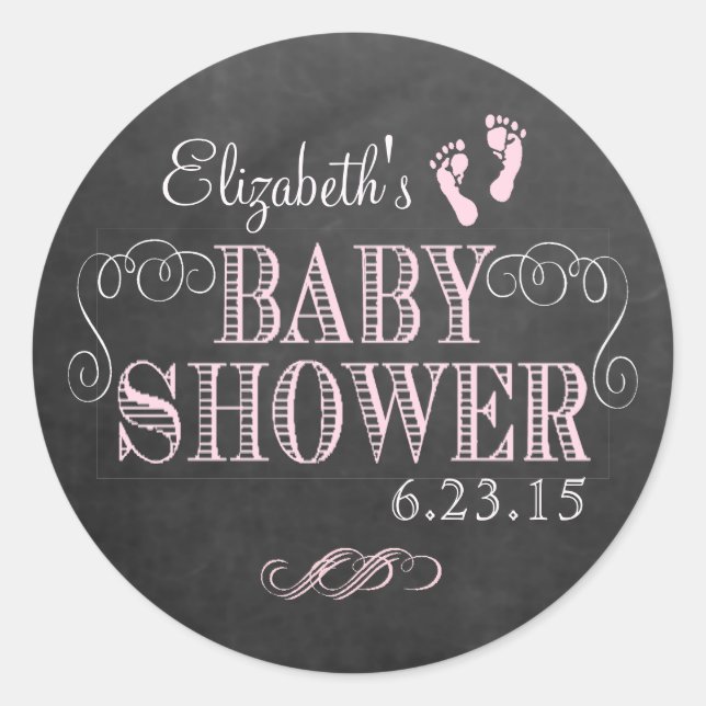Sticker Rond Chalkboard Look Baby shower rose (Devant)