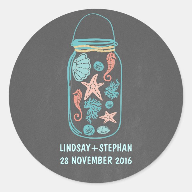 Sticker Rond Chalkboard plage mason jarre mignonette autocollan (Devant)