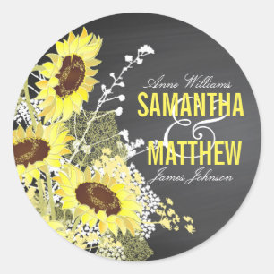 Sticker Rond Chalkboard Sunflower Rustique Mariage Label Cadeau